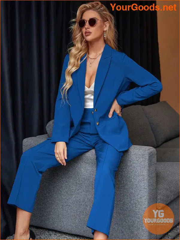 YOURGOODS Women's Solid Color Suit With Notched Collar Single-Breasted Long Sleeve Suit Jacket And Pants - YourGoods Online Shop