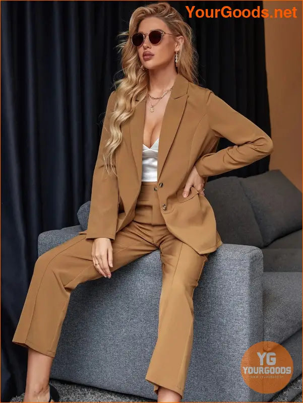 YOURGOODS Women's Solid Color Suit With Notched Collar Single-Breasted Long Sleeve Suit Jacket And Pants - YourGoods Online Shop