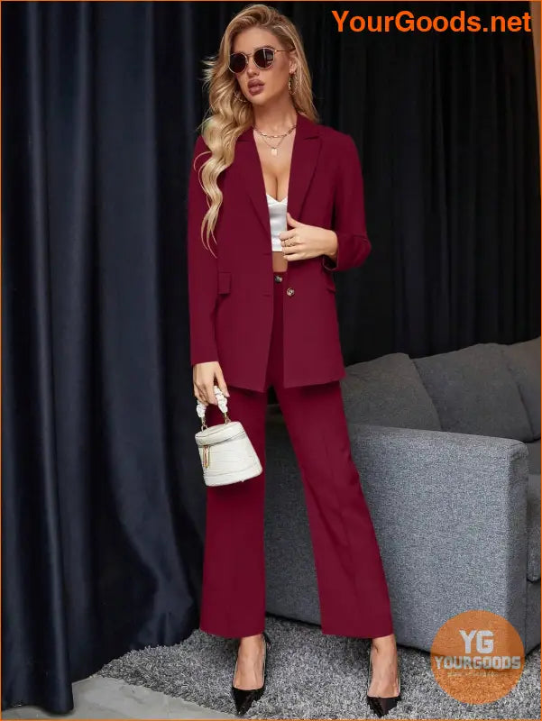 YOURGOODS Women's Solid Color Suit With Notched Collar Single-Breasted Long Sleeve Suit Jacket And Pants - YourGoods Online Shop