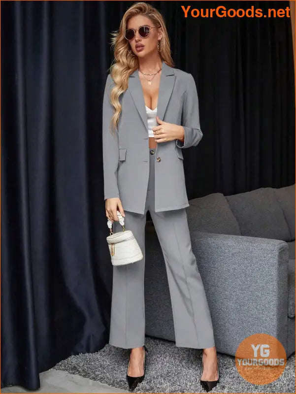 YOURGOODS Women's Solid Color Suit With Notched Collar Single-Breasted Long Sleeve Suit Jacket And Pants - YourGoods Online Shop