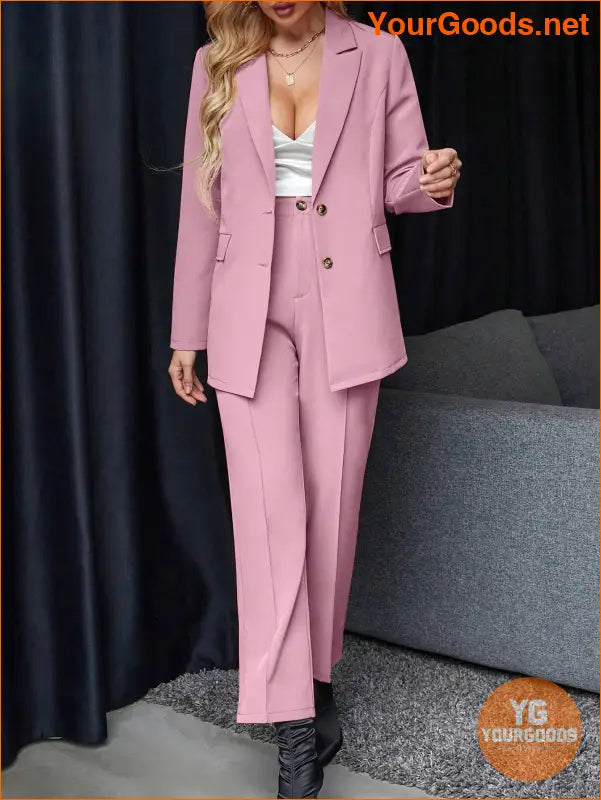 YOURGOODS Women's Solid Color Suit With Notched Collar Single-Breasted Long Sleeve Suit Jacket And Pants - YourGoods Online Shop