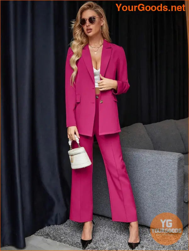 YOURGOODS Women's Solid Color Suit With Notched Collar Single-Breasted Long Sleeve Suit Jacket And Pants - YourGoods Online Shop