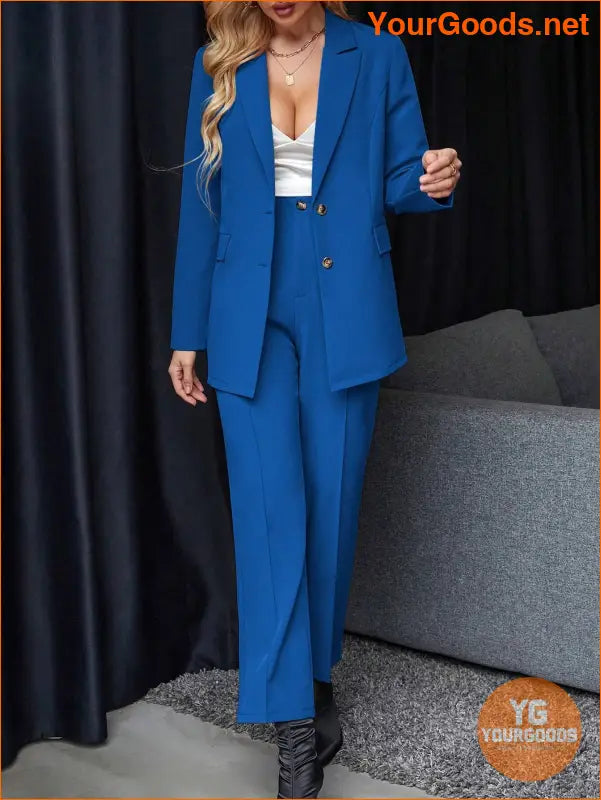 YOURGOODS Women's Solid Color Suit With Notched Collar Single-Breasted Long Sleeve Suit Jacket And Pants - YourGoods Online Shop