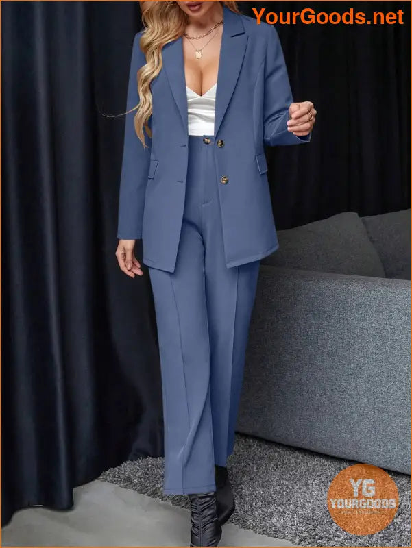 YOURGOODS Women's Solid Color Suit With Notched Collar Single-Breasted Long Sleeve Suit Jacket And Pants - YourGoods Online Shop