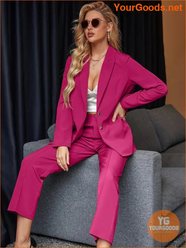 YOURGOODS Women's Solid Color Suit With Notched Collar Single-Breasted Long Sleeve Suit Jacket And Pants - YourGoods Online Shop