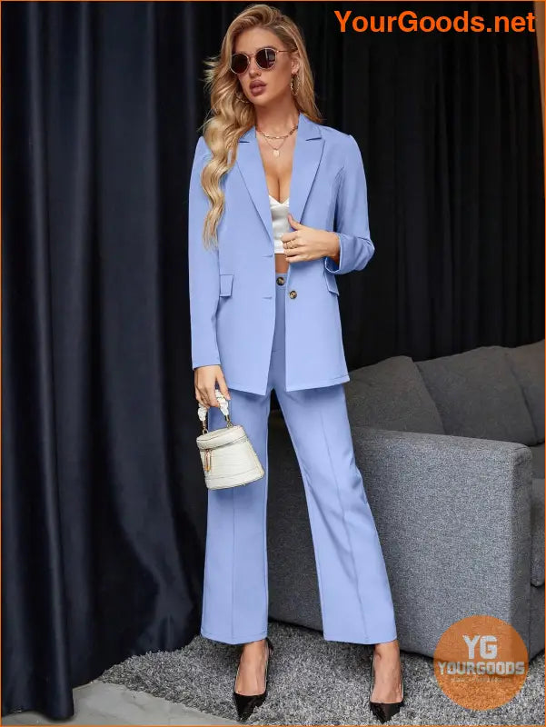 YOURGOODS Women's Solid Color Suit With Notched Collar Single-Breasted Long Sleeve Suit Jacket And Pants - YourGoods Online Shop