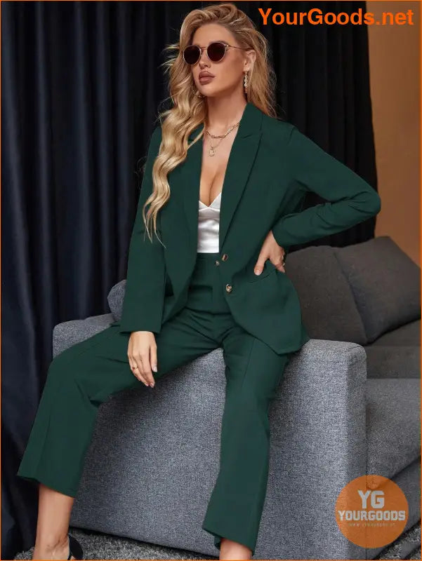 YOURGOODS Women's Solid Color Suit With Notched Collar Single-Breasted Long Sleeve Suit Jacket And Pants - YourGoods Online Shop