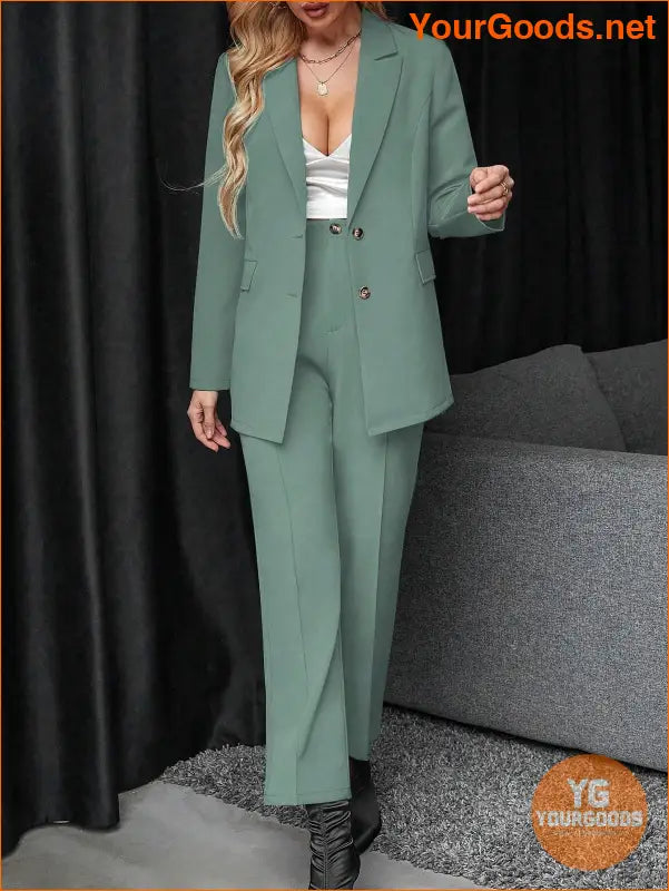 YOURGOODS Women's Solid Color Suit With Notched Collar Single-Breasted Long Sleeve Suit Jacket And Pants - YourGoods Online Shop