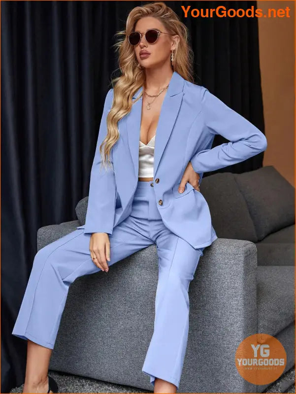 YOURGOODS Women's Solid Color Suit With Notched Collar Single-Breasted Long Sleeve Suit Jacket And Pants - YourGoods Online Shop