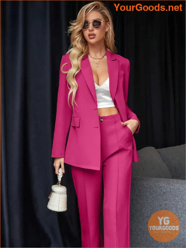 YOURGOODS Women's Solid Color Suit With Notched Collar Single-Breasted Long Sleeve Suit Jacket And Pants - YourGoods Online Shop