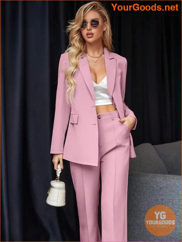 YOURGOODS Women's Solid Color Suit With Notched Collar Single-Breasted Long Sleeve Suit Jacket And Pants - YourGoods Online Shop