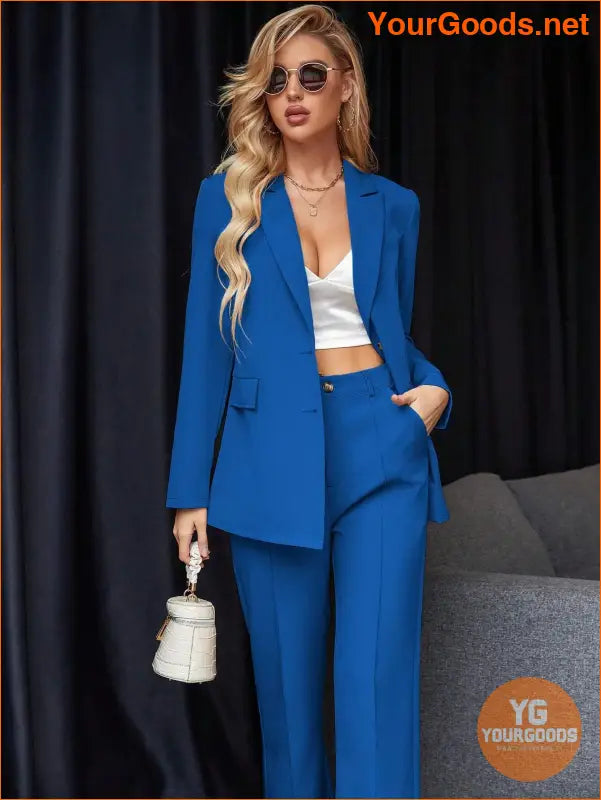 YOURGOODS Women's Solid Color Suit With Notched Collar Single-Breasted Long Sleeve Suit Jacket And Pants - YourGoods Online Shop