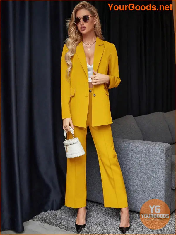 YOURGOODS Women's Solid Color Suit With Notched Collar Single-Breasted Long Sleeve Suit Jacket And Pants - YourGoods Online Shop