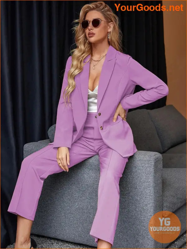 YOURGOODS Women's Solid Color Suit With Notched Collar Single-Breasted Long Sleeve Suit Jacket And Pants - YourGoods Online Shop