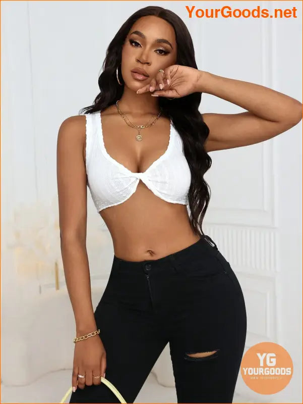 YOURGOODS Womens Summer Solid Twist Front Crop Top - YourGoods Online Shop