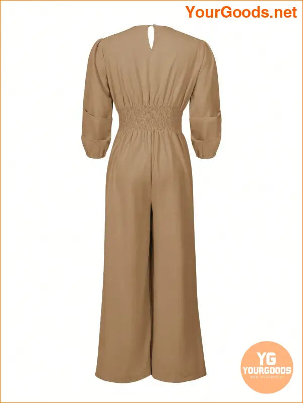 YOURGOODS Women's V-Neck Solid Color Long Sleeve Jumpsuit With Pressed Folds - YourGoods Online Shop