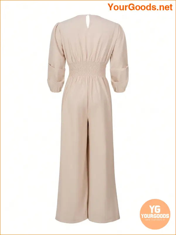 YOURGOODS Women's V-Neck Solid Color Long Sleeve Jumpsuit With Pressed Folds - YourGoods Online Shop