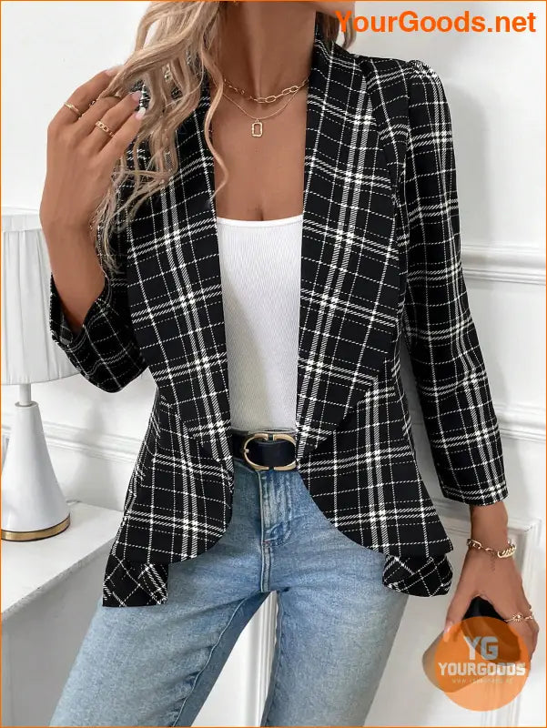 YOURGOODS Women's Versatile Fall/Winter Black & White Plaid Fashion Jacket - YourGoods Online Shop