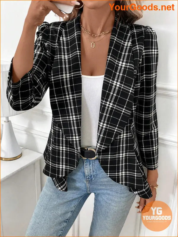 YOURGOODS Women's Versatile Fall/Winter Black & White Plaid Fashion Jacket - YourGoods Online Shop