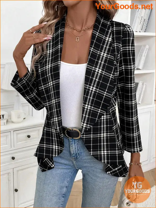 YOURGOODS Women's Versatile Fall/Winter Black & White Plaid Fashion Jacket - YourGoods Online Shop