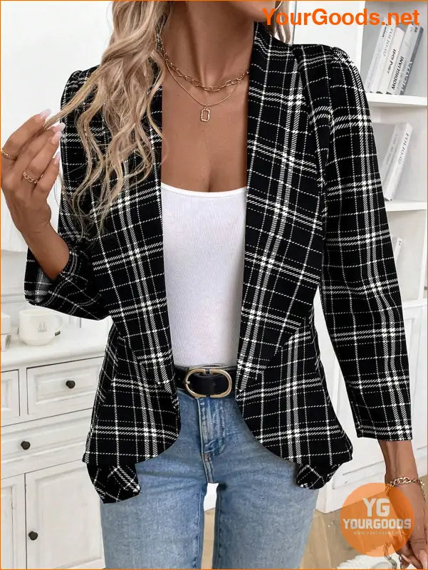 YOURGOODS Women's Versatile Fall/Winter Black & White Plaid Fashion Jacket - YourGoods Online Shop