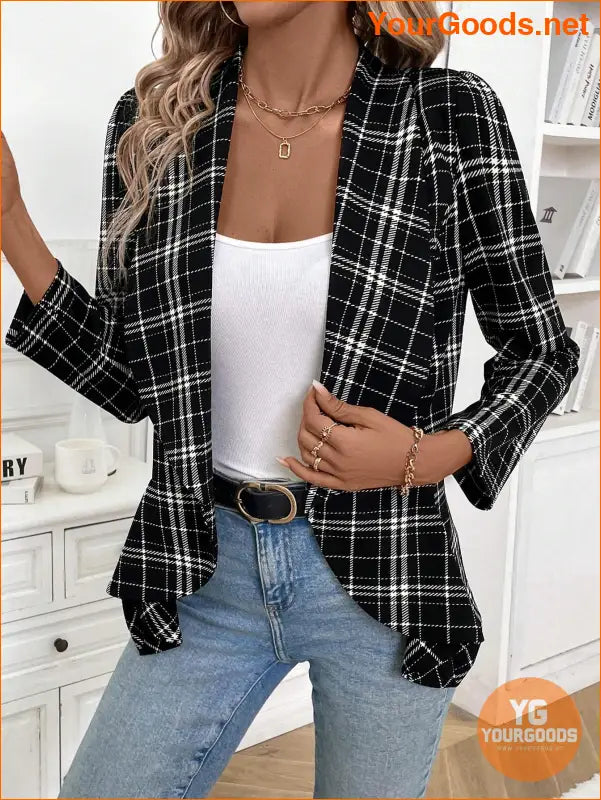 YOURGOODS Women's Versatile Fall/Winter Black & White Plaid Fashion Jacket - YourGoods Online Shop