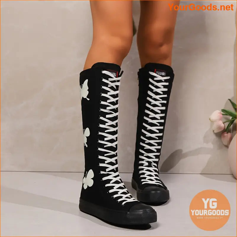 Yuanbu Womens GlowintheDark Butterfly KneeHigh Boots - YourGoods Online Shop