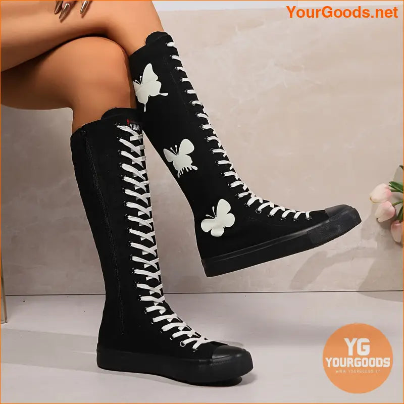 Yuanbu Womens GlowintheDark Butterfly KneeHigh Boots - YourGoods Online Shop