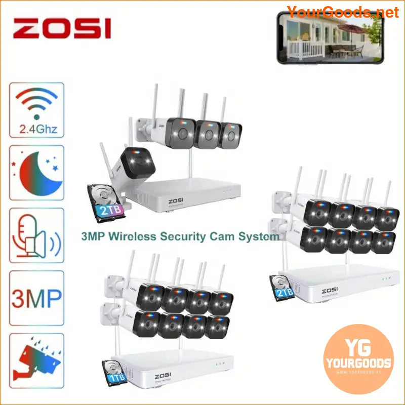 ZOSI 3MP Wireless Outdoor Security Camera System with 1TB/2TB and Two Way Audio - YourGoods Online Shop